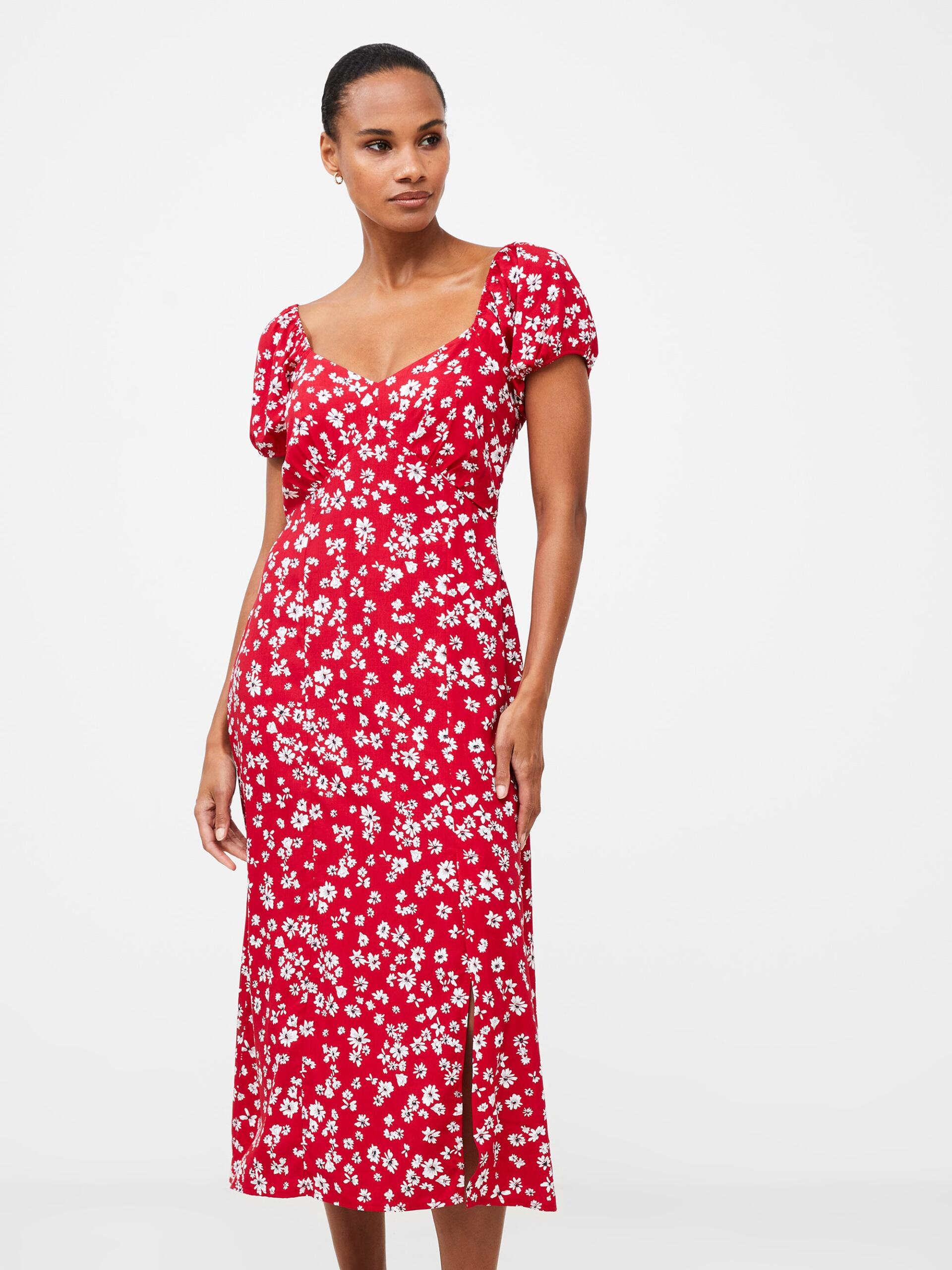 Red patterned midi dress new arrivals