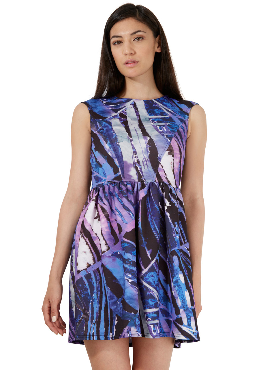 Photograph of Closet London Blue Printed Scuba V-Back Dress