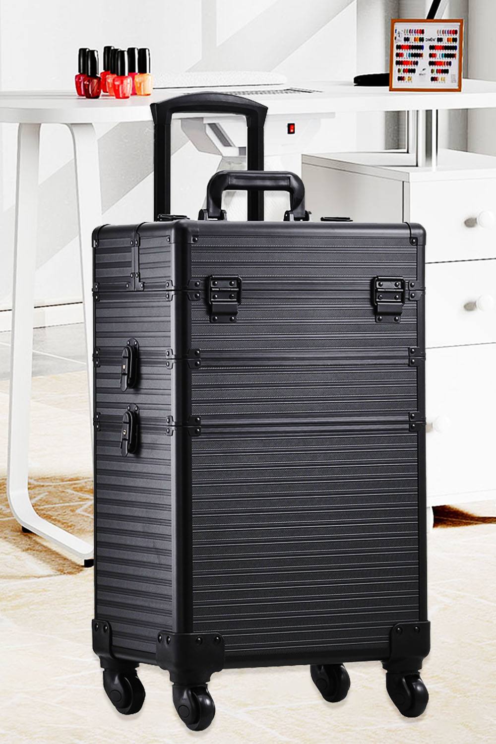Living and Home 3 in 1 Professional Removable Cosmetic Makeup Train Case Black