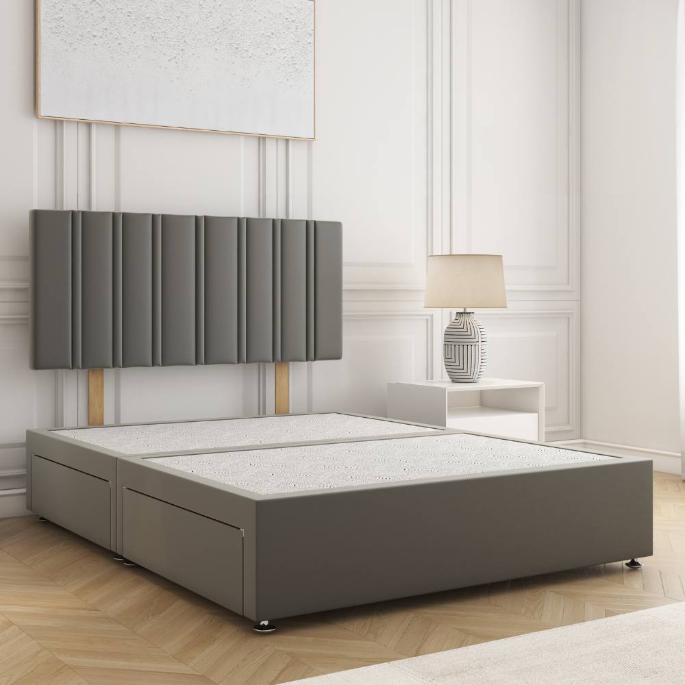 BSSPOKE Sienna Divan Bed Plush 24" Headboard & 2Drawers Same Side No Mattress in Grey | Size: Super King