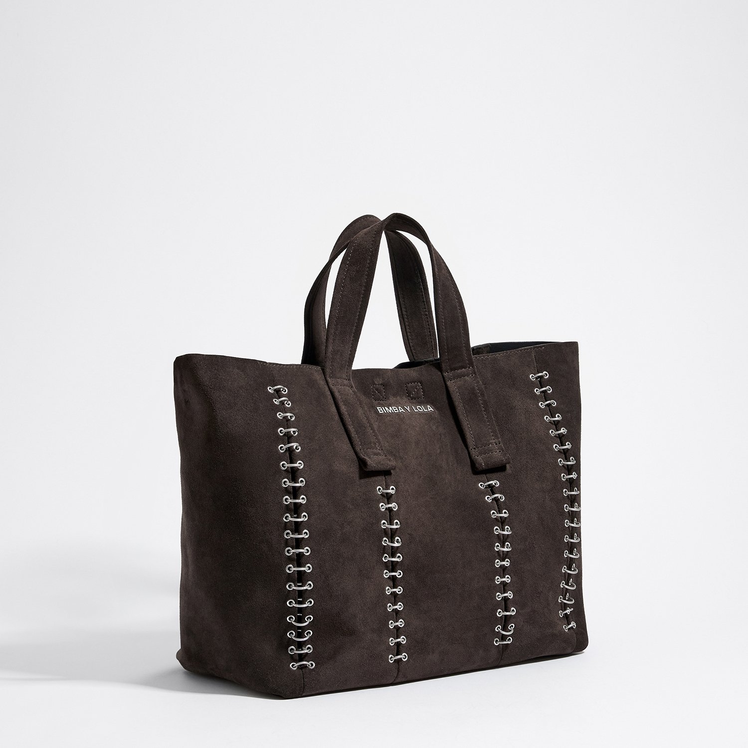Photograph of BIMBA Y LOLA L charcoal split leather shopper bag