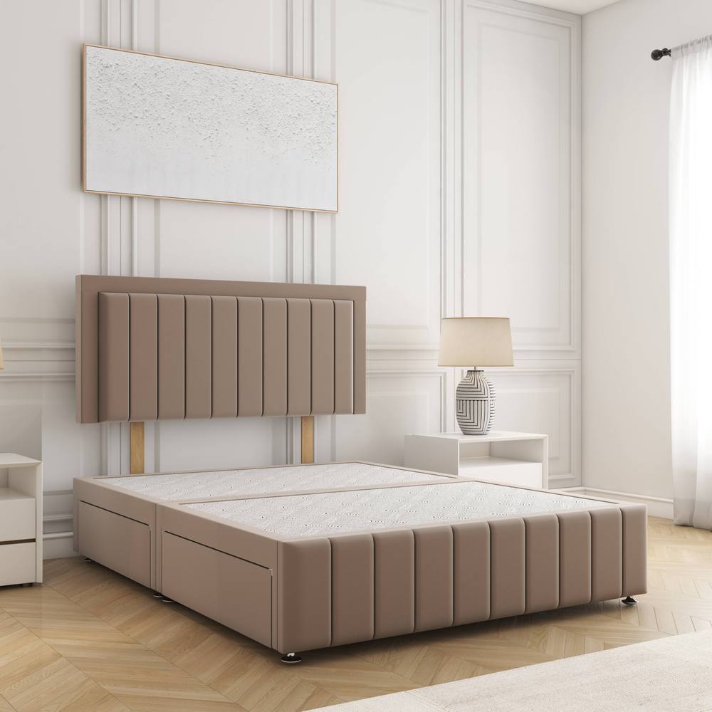 BSSPOKE Sophia Divan Bed Plush 24" Headboard 2Drawers Same Side No Mattress in Taupe | Size: Double
