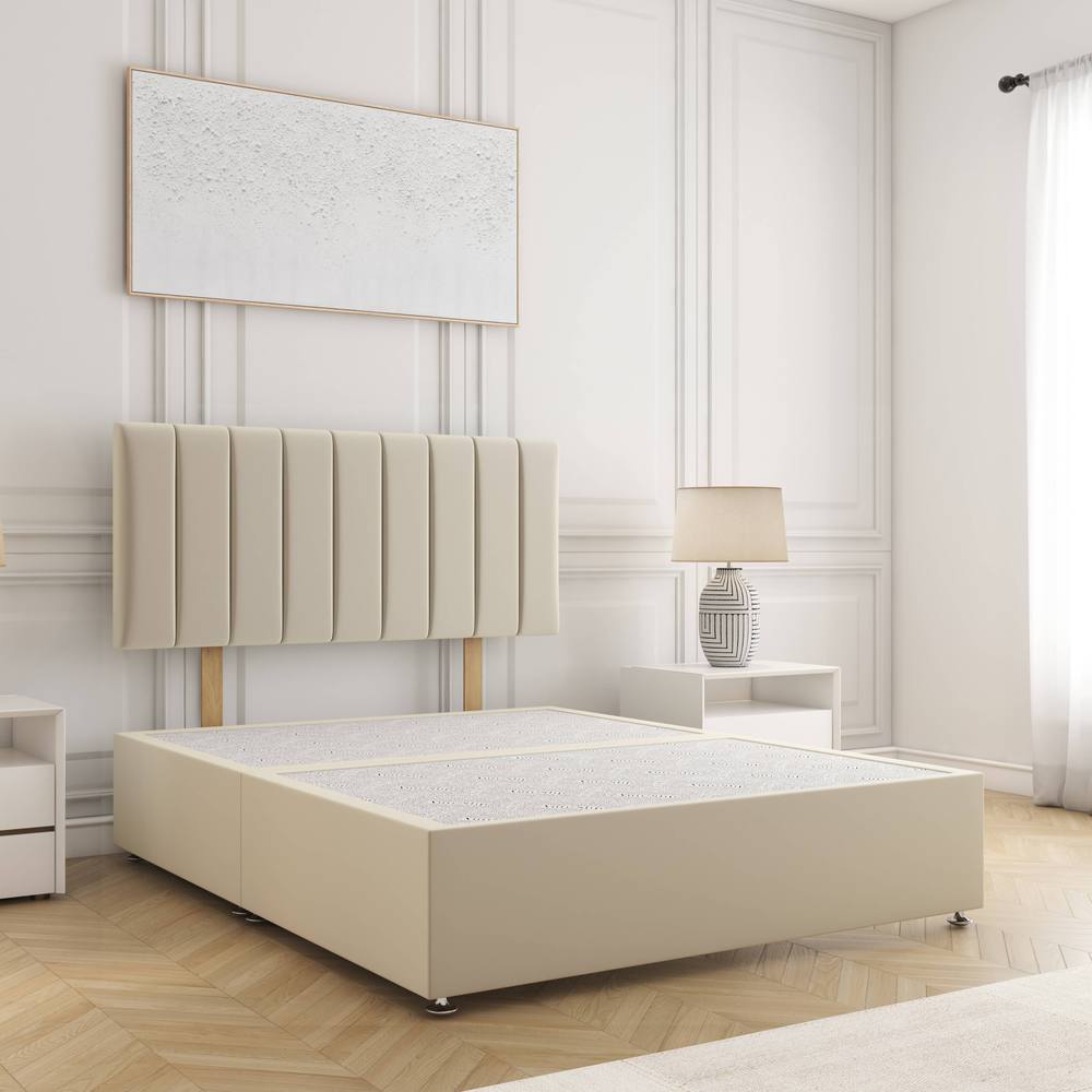 BSSPOKE Aria Divan Bed Plush Velvet 24" Headboard & No Mattress No Drawers in Cream | Size: King