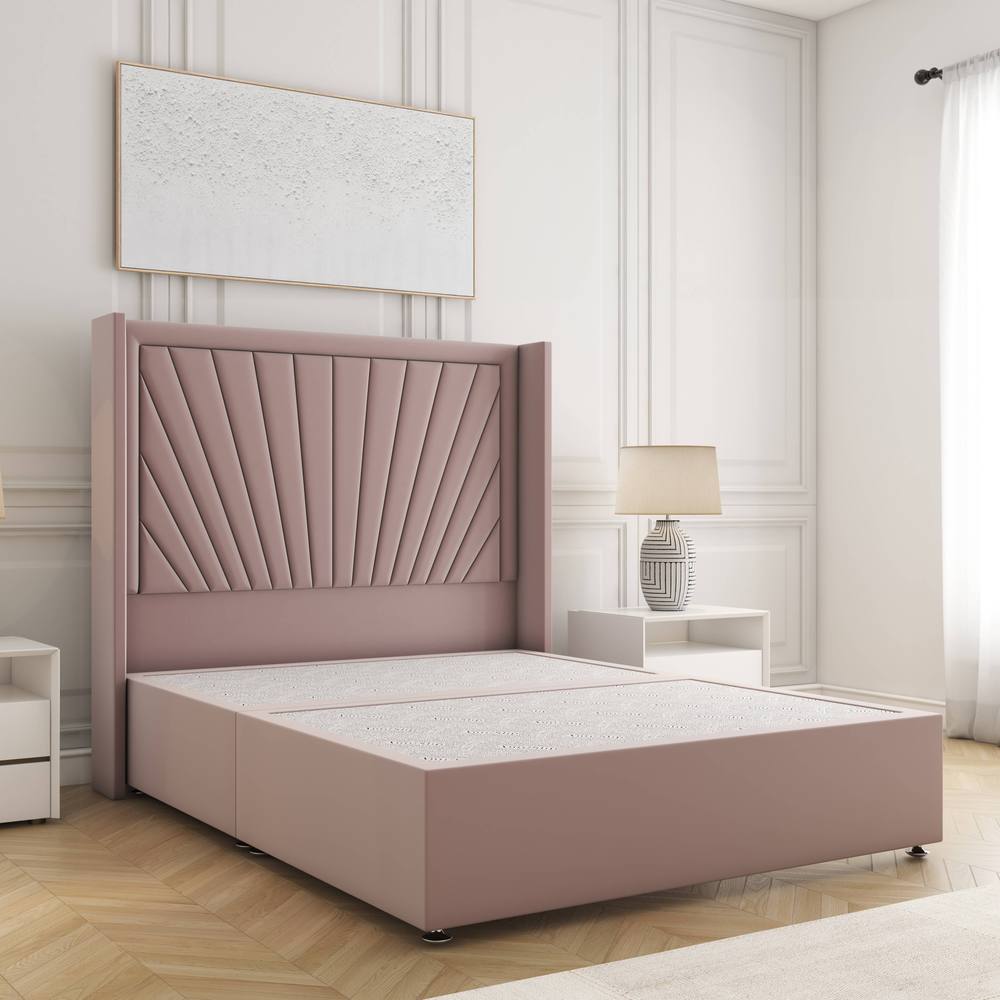BSSPOKE Alina Divan Bed Plush Velvet 54" Headboard & No Mattress No Drawers in Pink | Size: Small Double