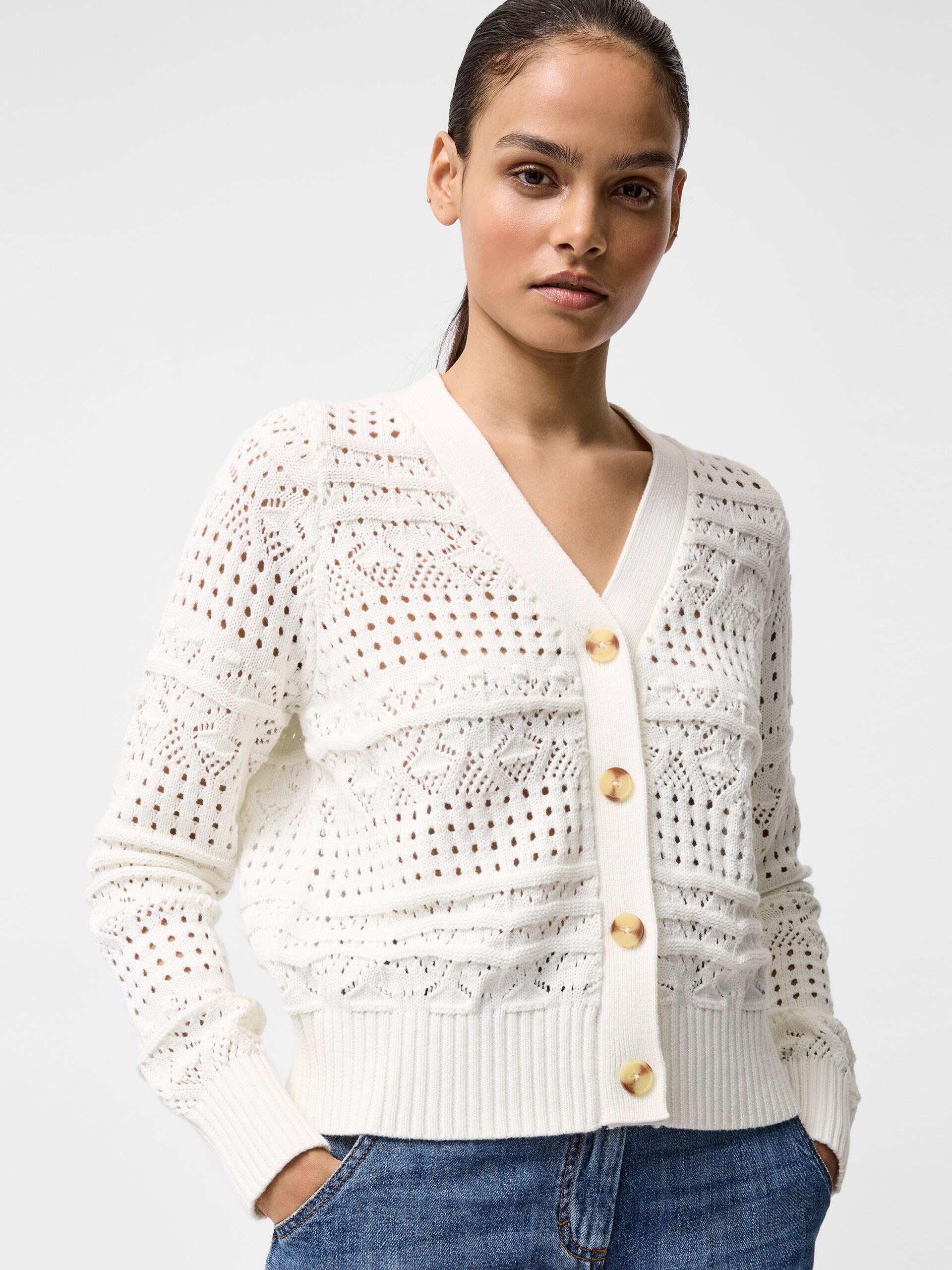 Photograph of French Connection Crochet Bobble Knit Cardigan Summer White