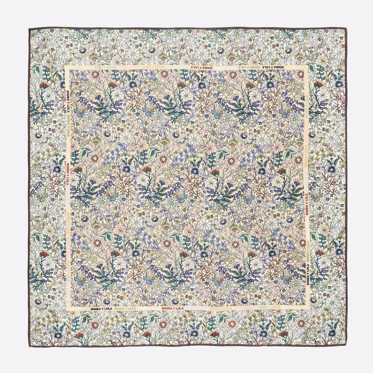 BIMBA Y LOLA Sand-colored floral scarf with logo frame
