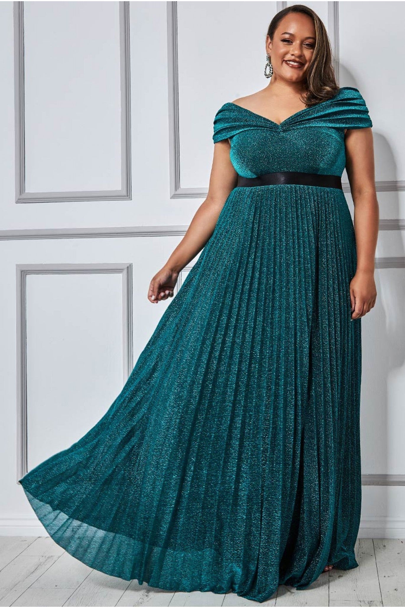 Emerald green pleated skirt dress deals