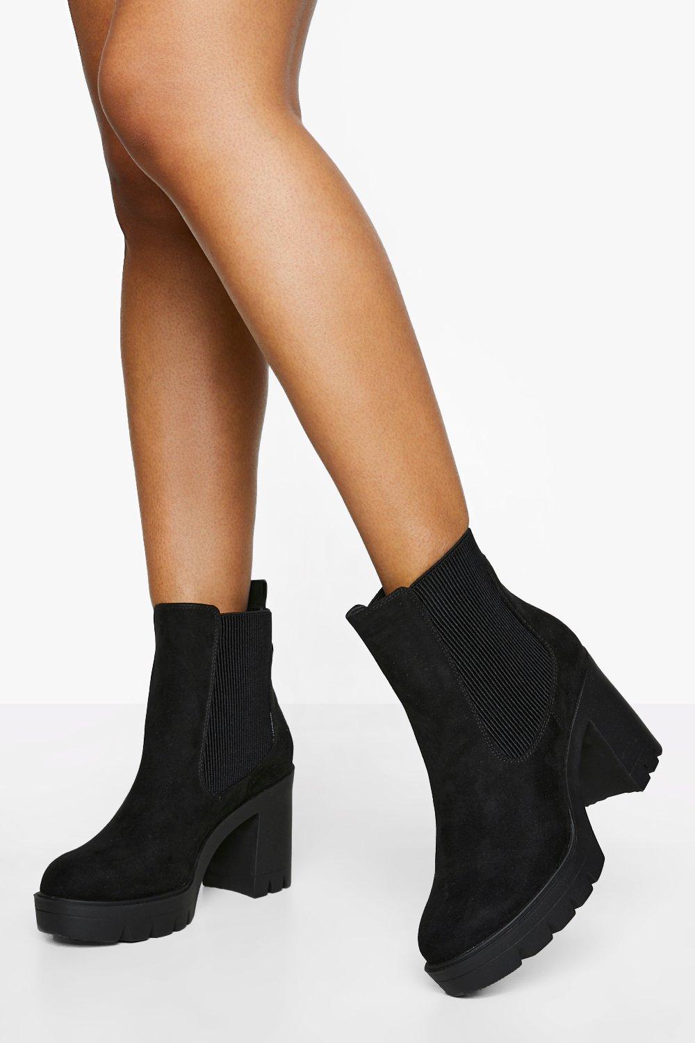 Boohoo Womens Wide Fit Chunky Heeled Chelsea Boots