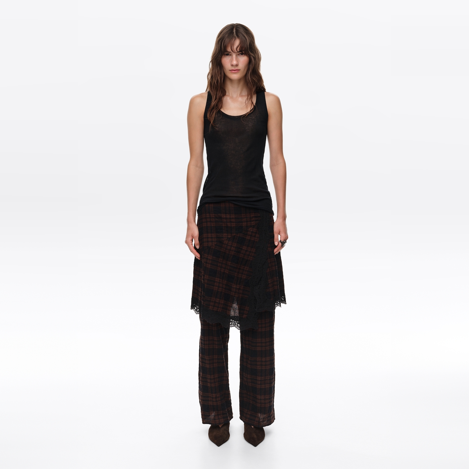 BIMBA Y LOLA Dark brown checked skort with lace details