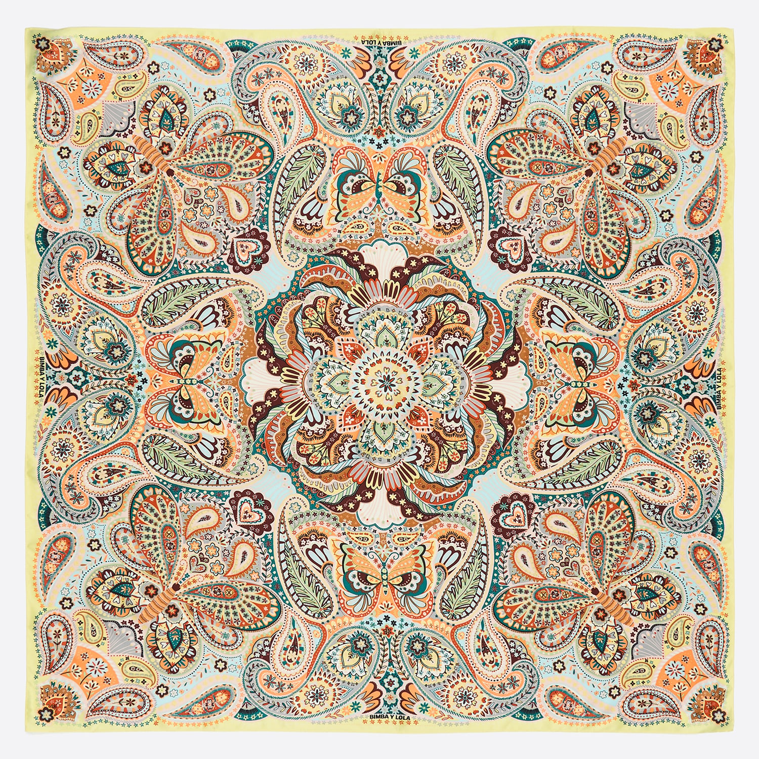 BIMBA Y LOLA Yellow paisley and butterflies scarf