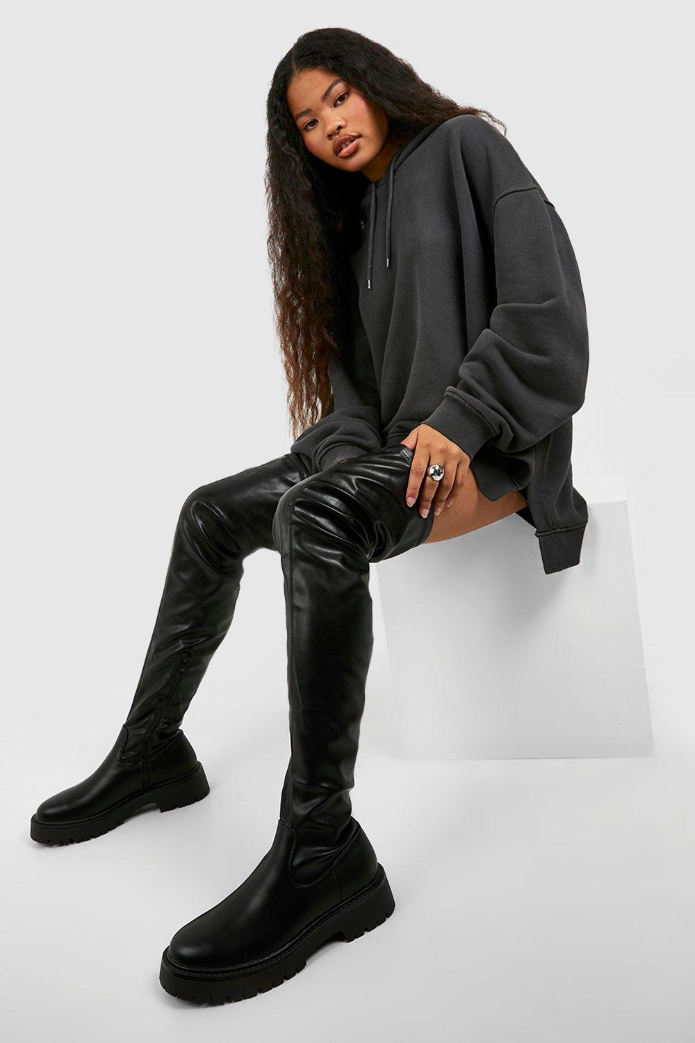 Boohoo Womens Over The Knee Chunky Boots Rather Saucy