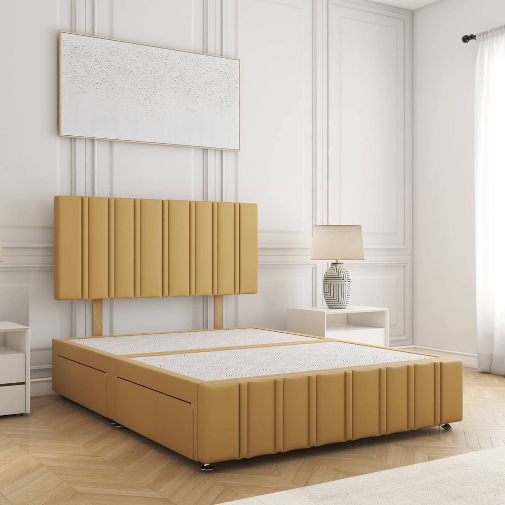 BSSPOKE Isabella Divan Bed Velvet 24"Headboard 2 Drawers Same Side No Mattress in Mustard | Size: Super King