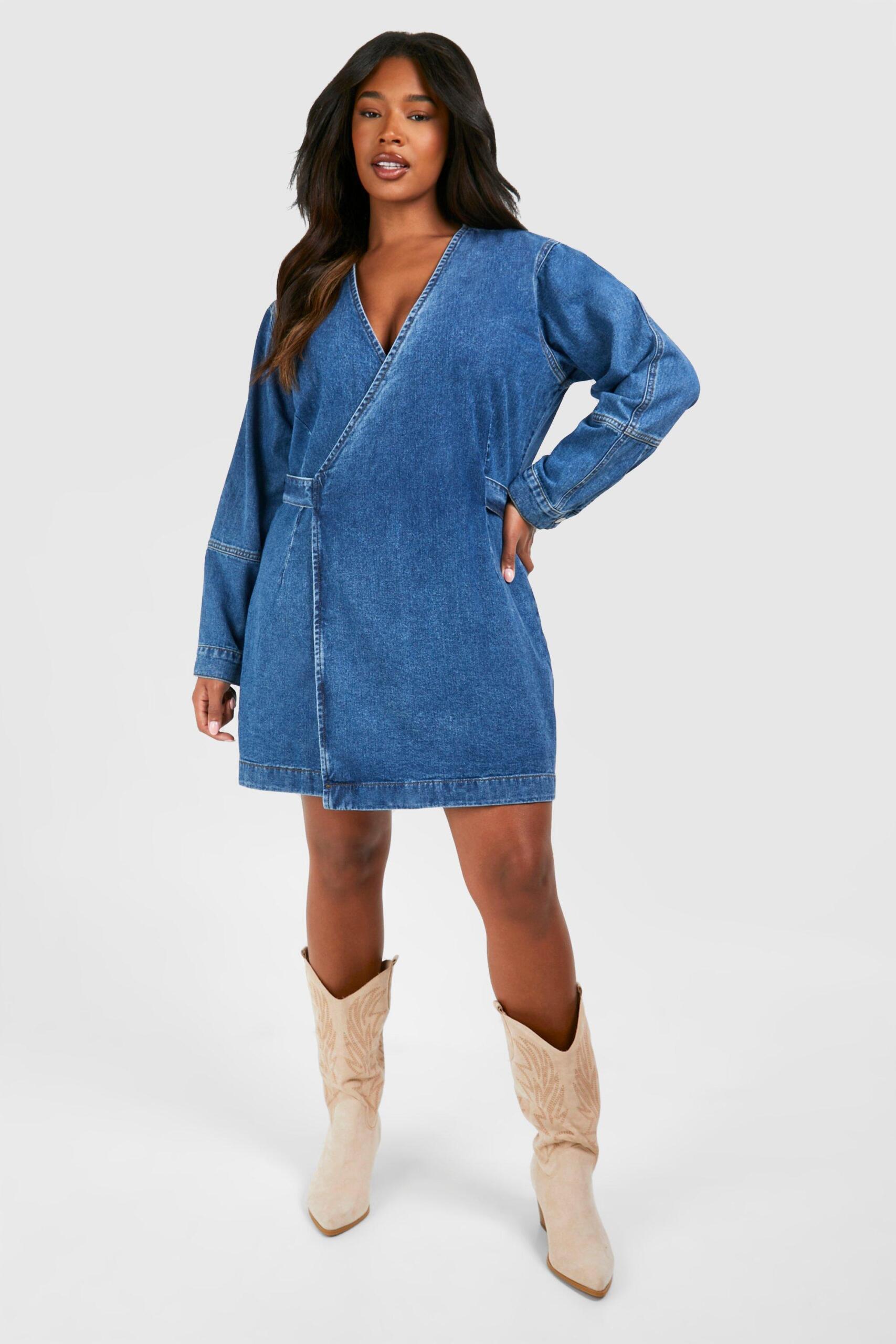 Boohoo Womens Plus Denim Wrap Dress Rather Saucy