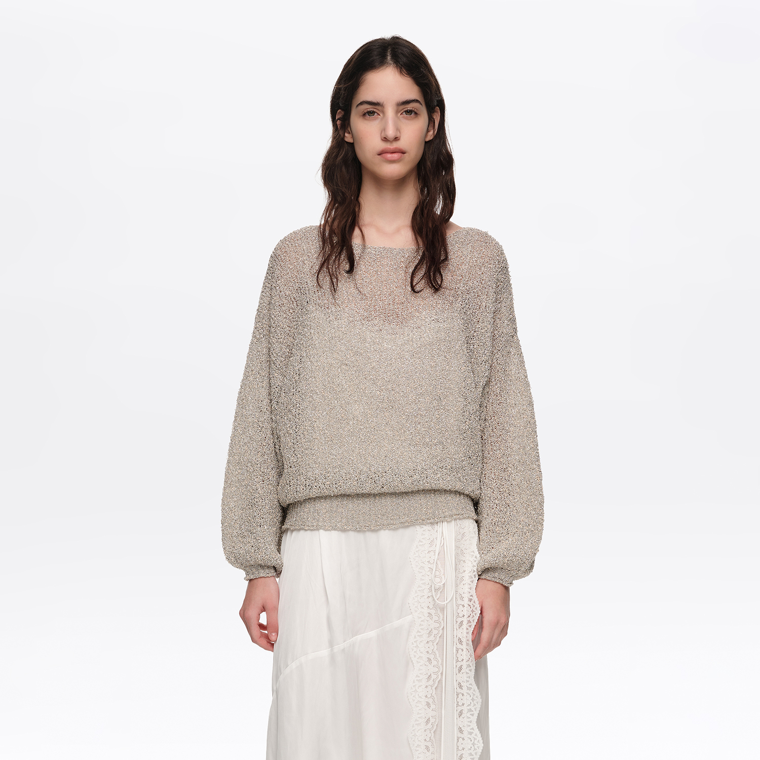 BIMBA Y LOLA Silver metallic batwing sleeve sweater