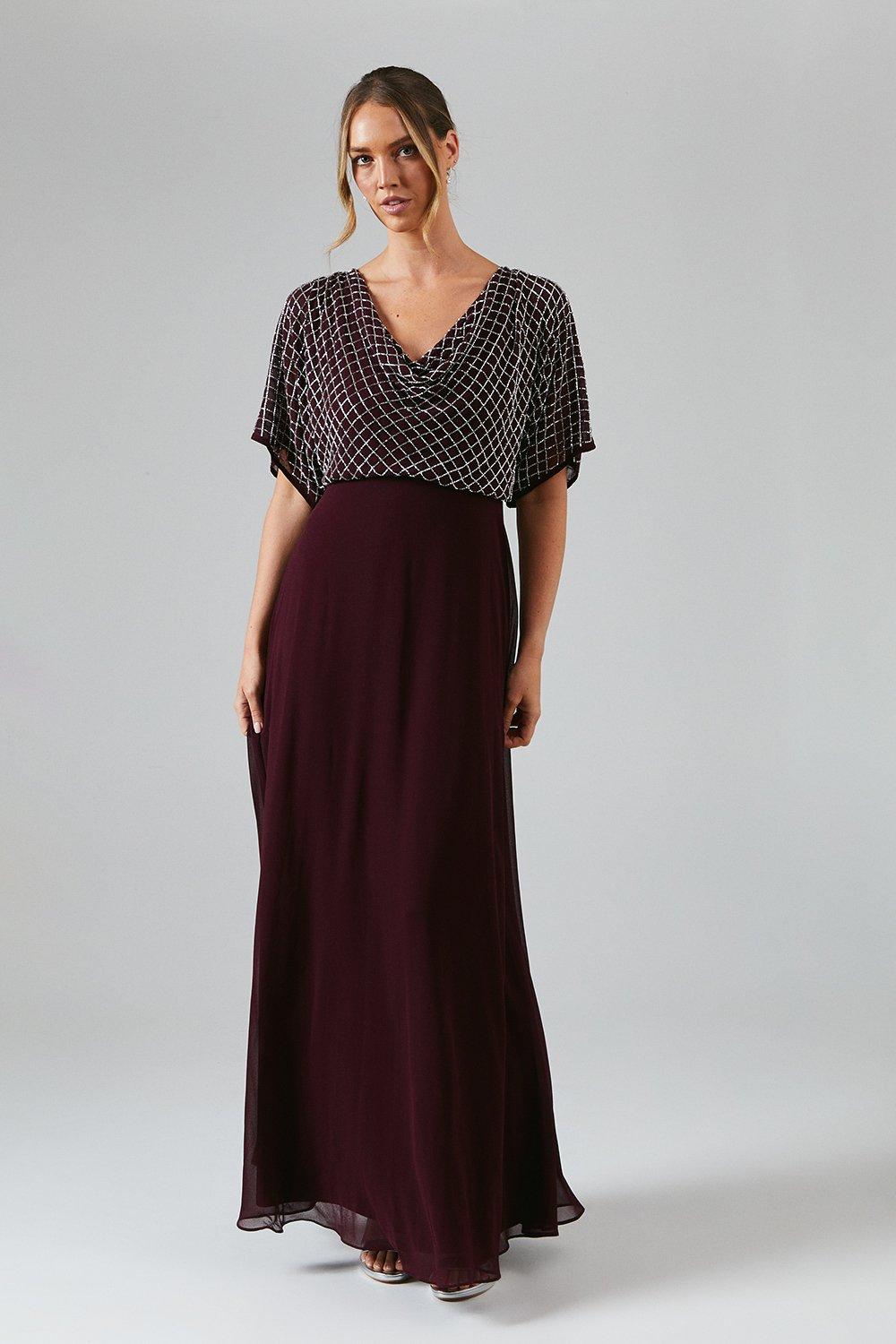 Dorothy Perkins Womens Geometric Embellished Chiffon Bridesmaids Maxi Dress Rather Saucy