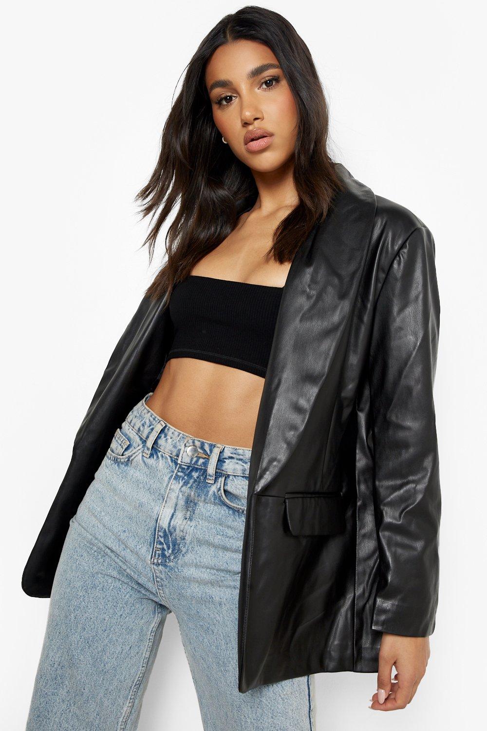 Leather look blazer womens outlet