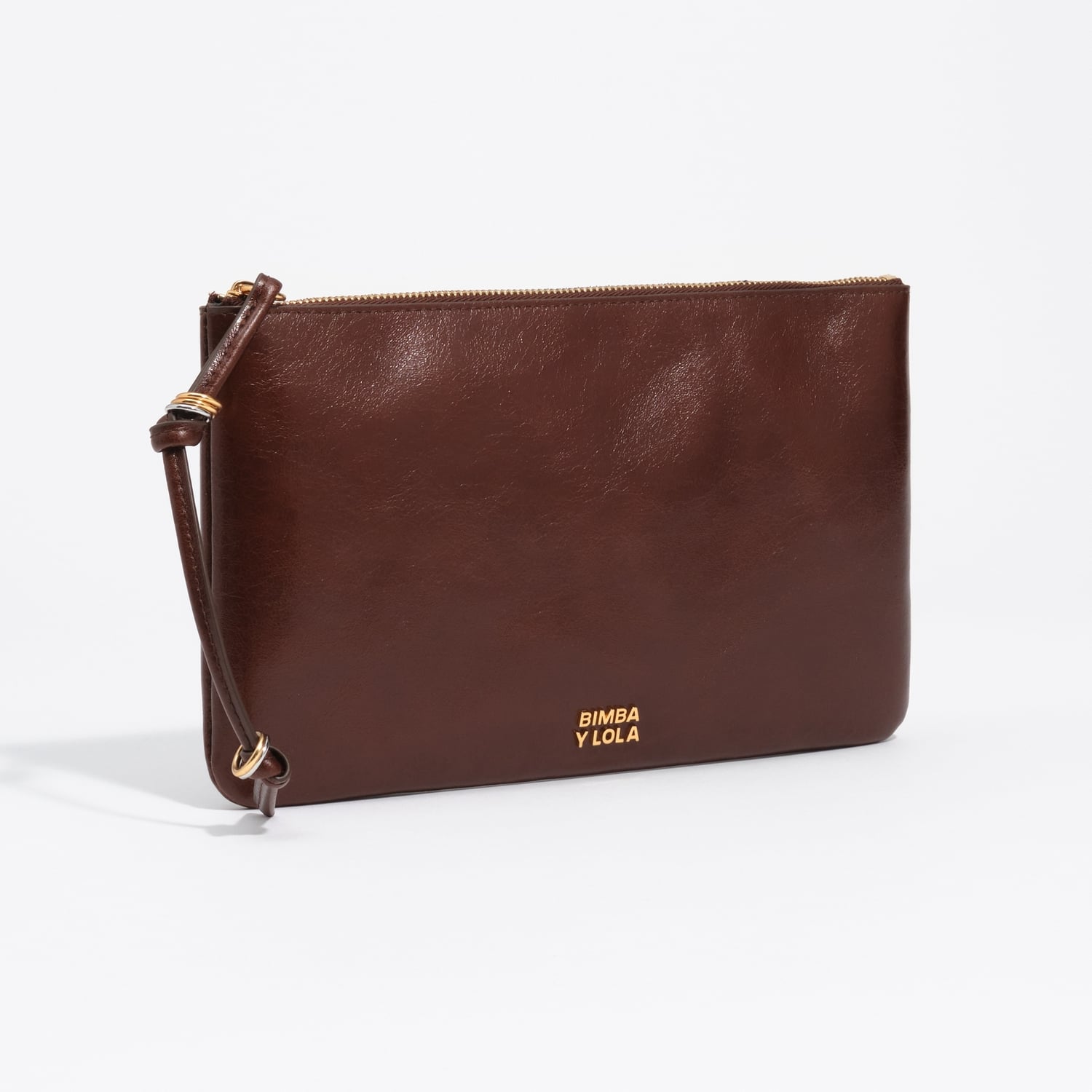 BIMBA Y LOLA Dark tan medium leather make-up clutch