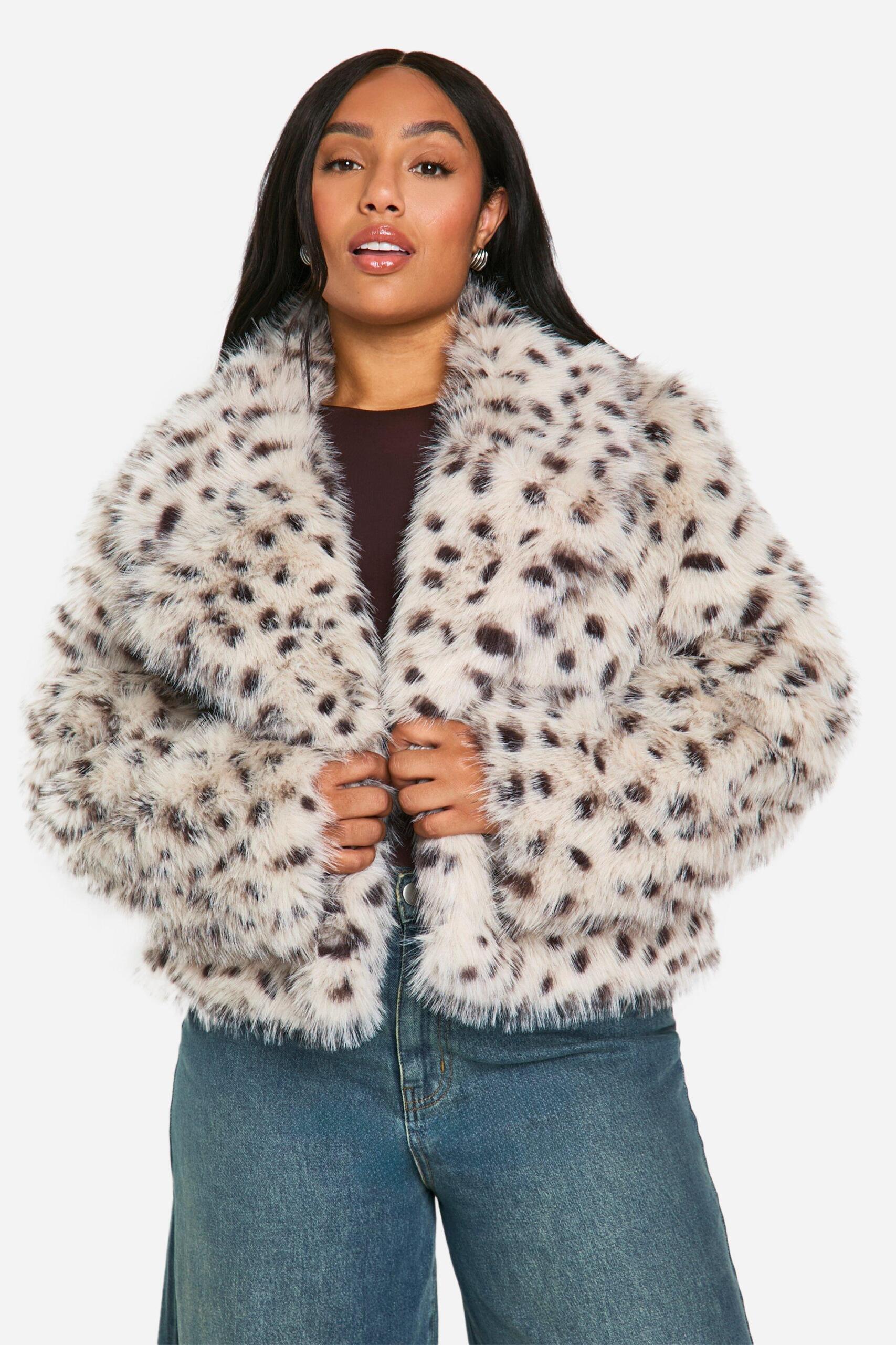 Womens faux fur leopard coat discount