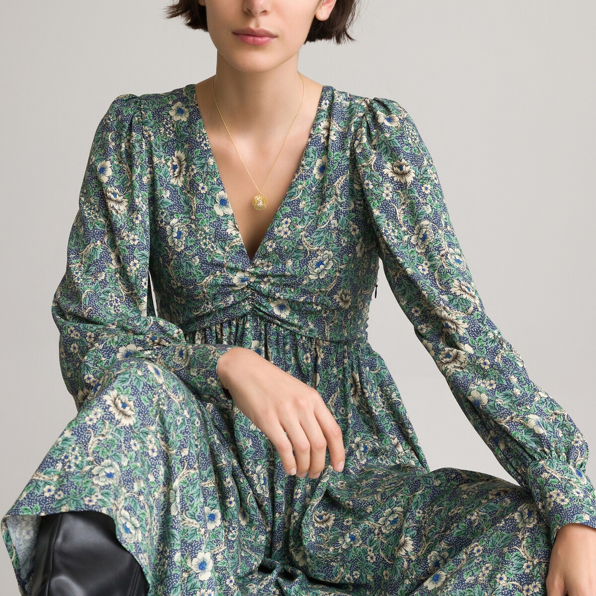 Photograph of La Redoute Collections Floral Print Midi Dress with V-Neck