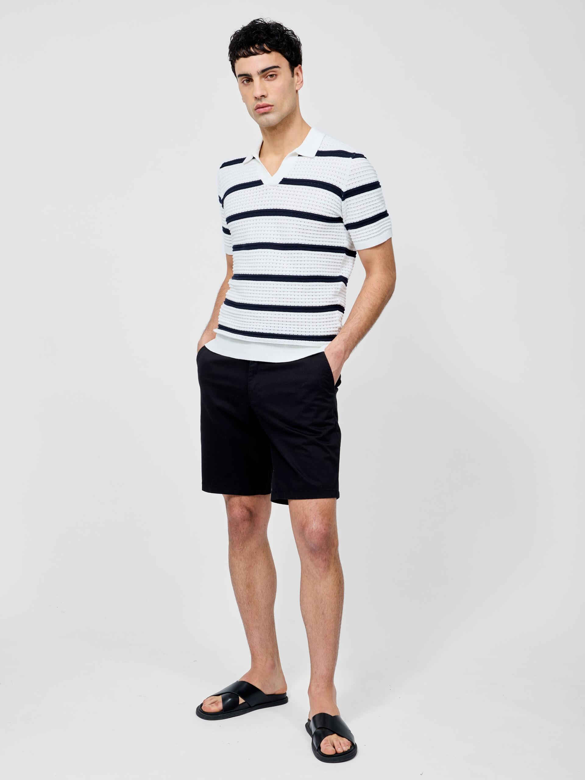Photograph of French Connection Striped Textured Trophy Neck Shirt Ecru/Navy
