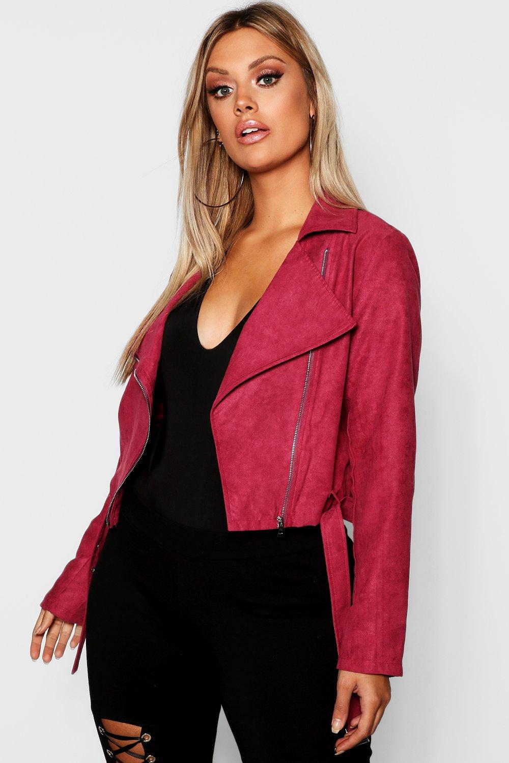 Photograph of Boohoo Womens Plus Belted Faux Suede Cropped Biker Jacket