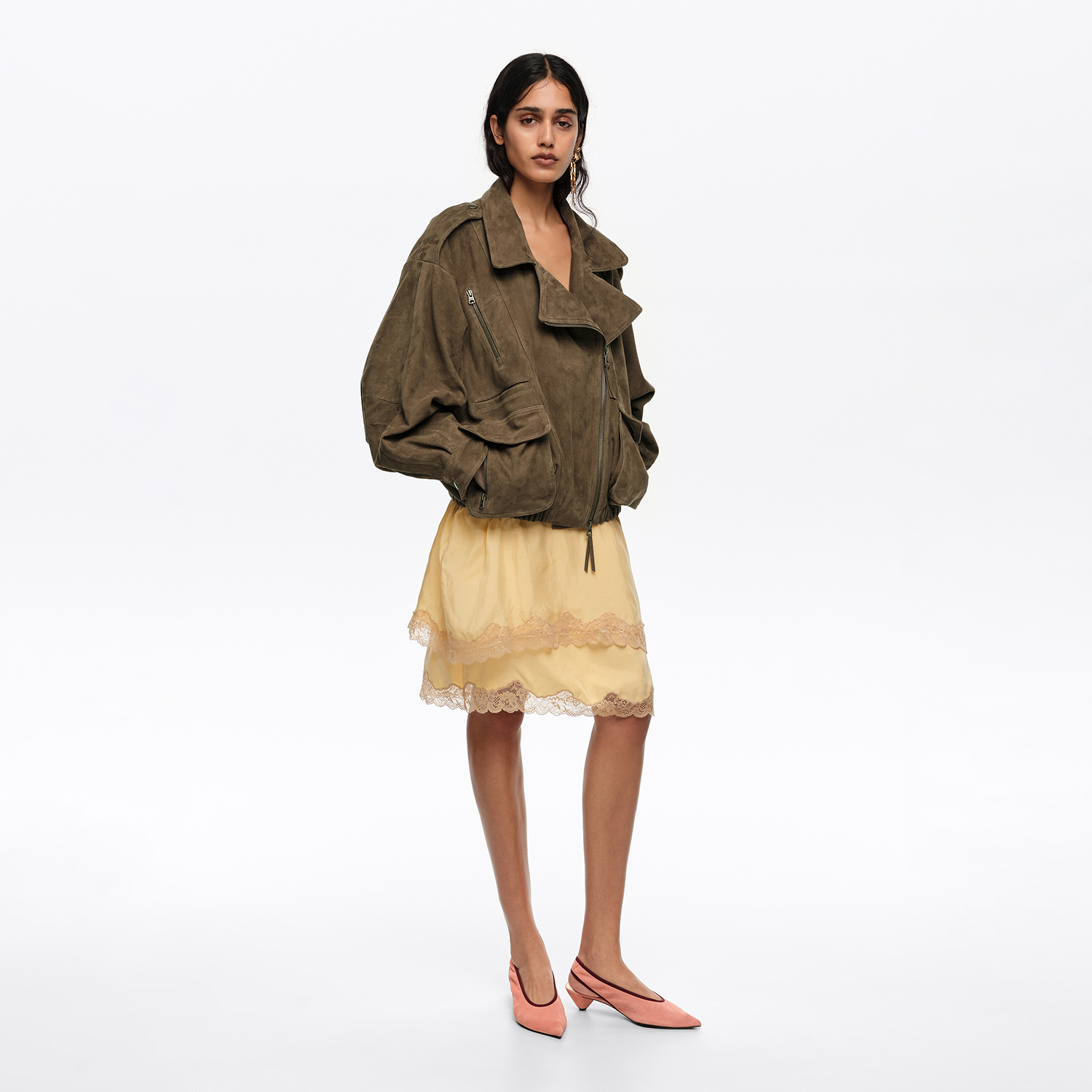 BIMBA Y LOLA Dark olive suede double-breasted jacket