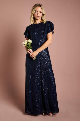 Coast Girl's Teen Sequin Angel Sleeve Bridesmaid Dress in Navy | Size: 9/10 Years