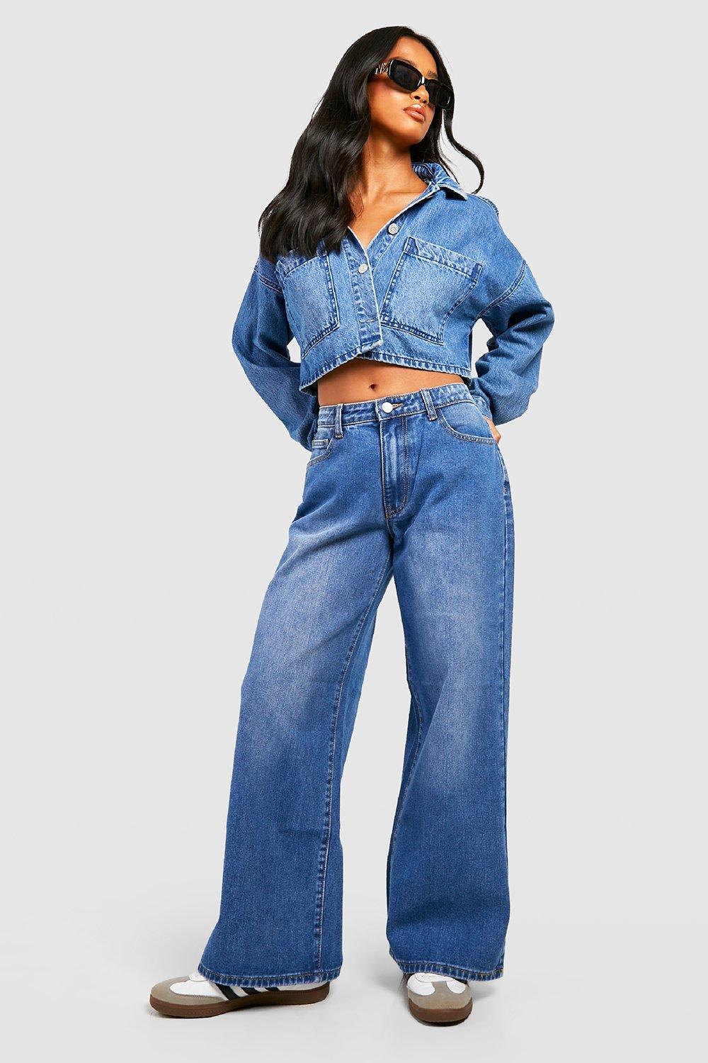 Boohoo Womens Petite High Waist Wide Leg Jeans Rather Saucy