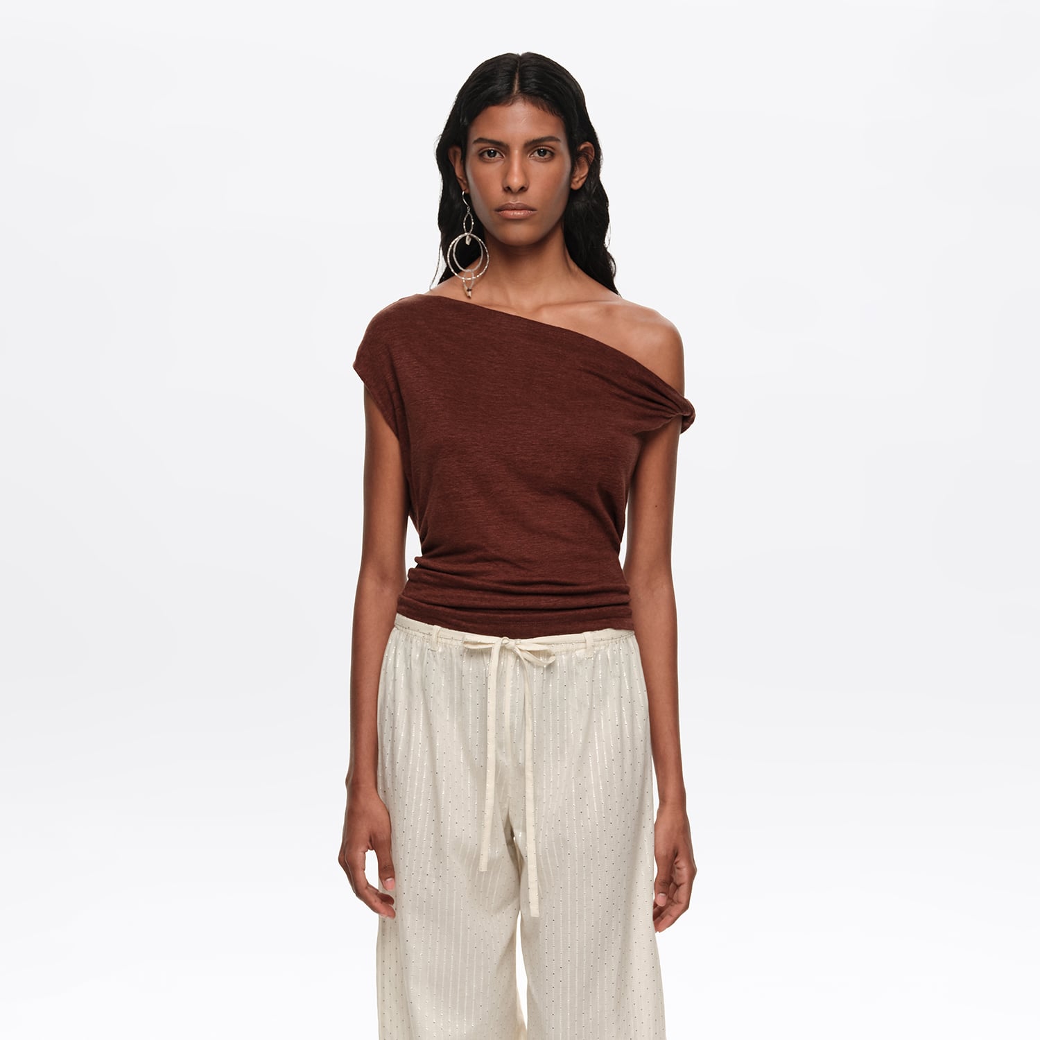 BIMBA Y LOLA Brown linen knot-neckline top