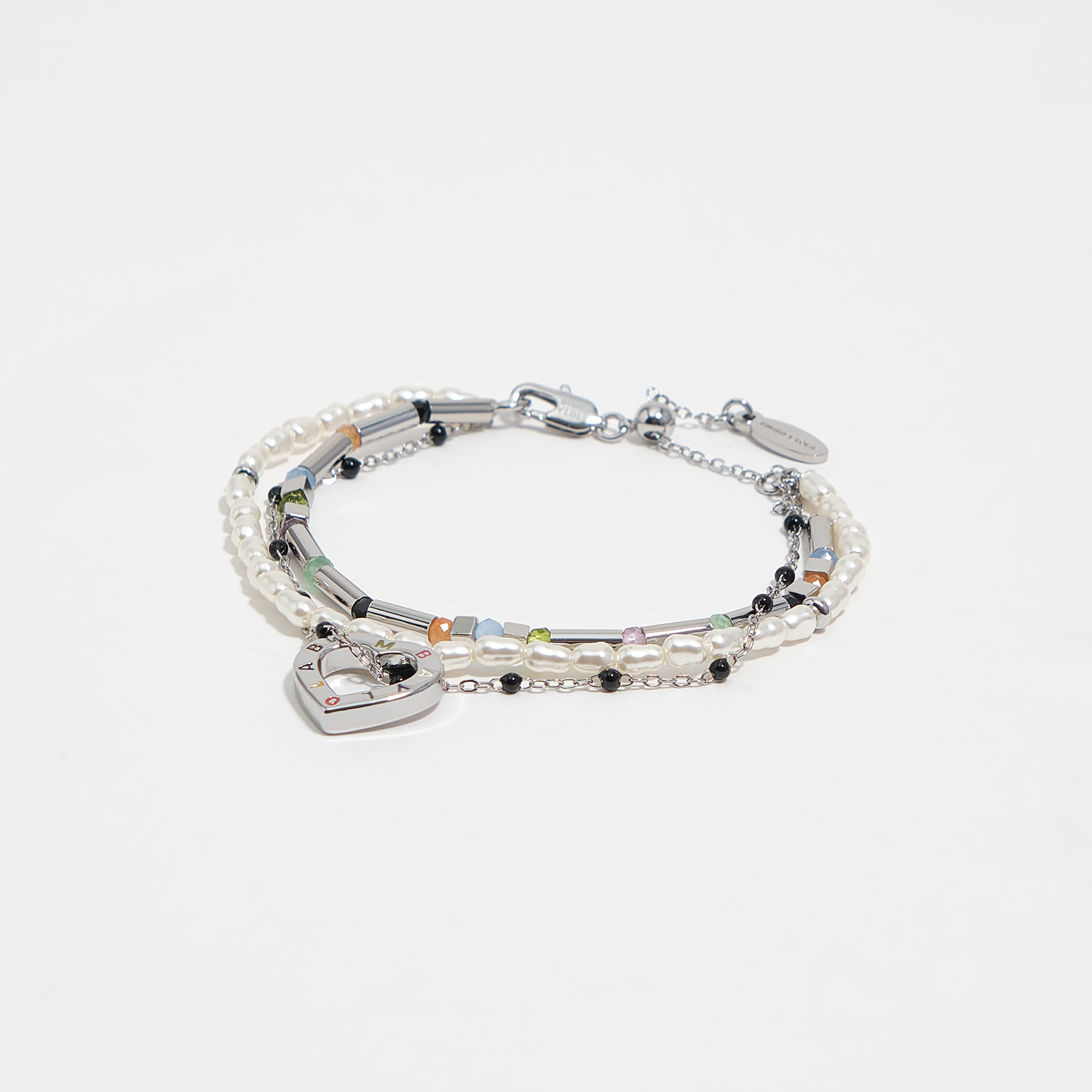 BIMBA Y LOLA Triple silver-tone chain and pearl heart logo bracelet