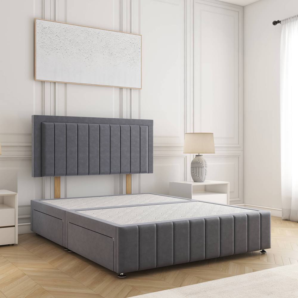 BSSPOKE Sophia Divan Bed Plush 24"Headboard & 2Drawers Footend No Mattress in Charcoal | Size: Double