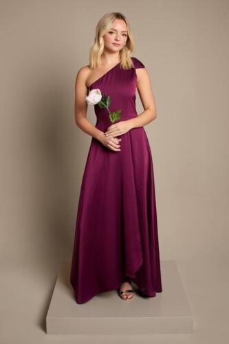 Coast Girl's Teen One Shoulder Bow Bridesmaid Dress in Fig | Size: 12/13 Years
