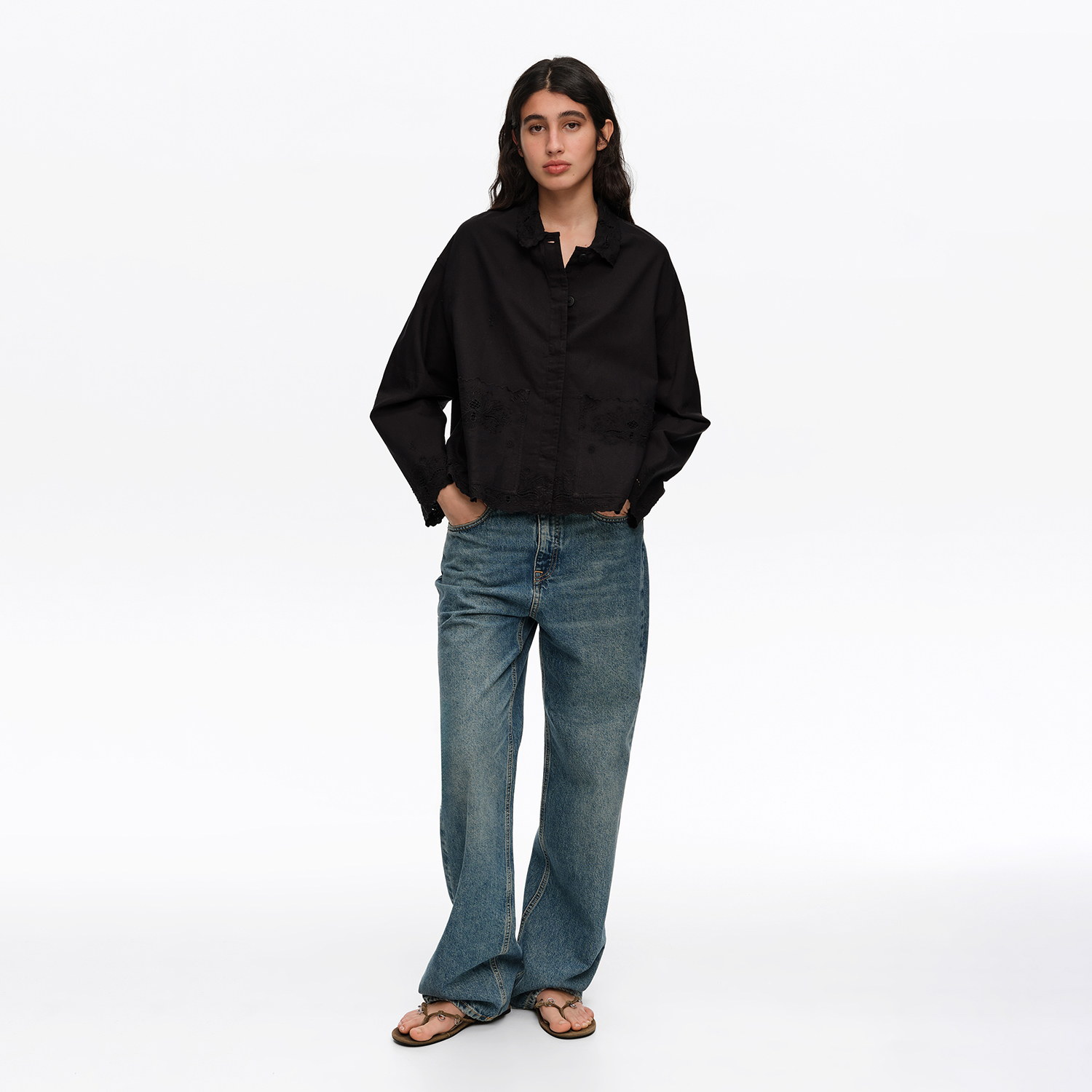 BIMBA Y LOLA Black embroidered straight-cut jacket