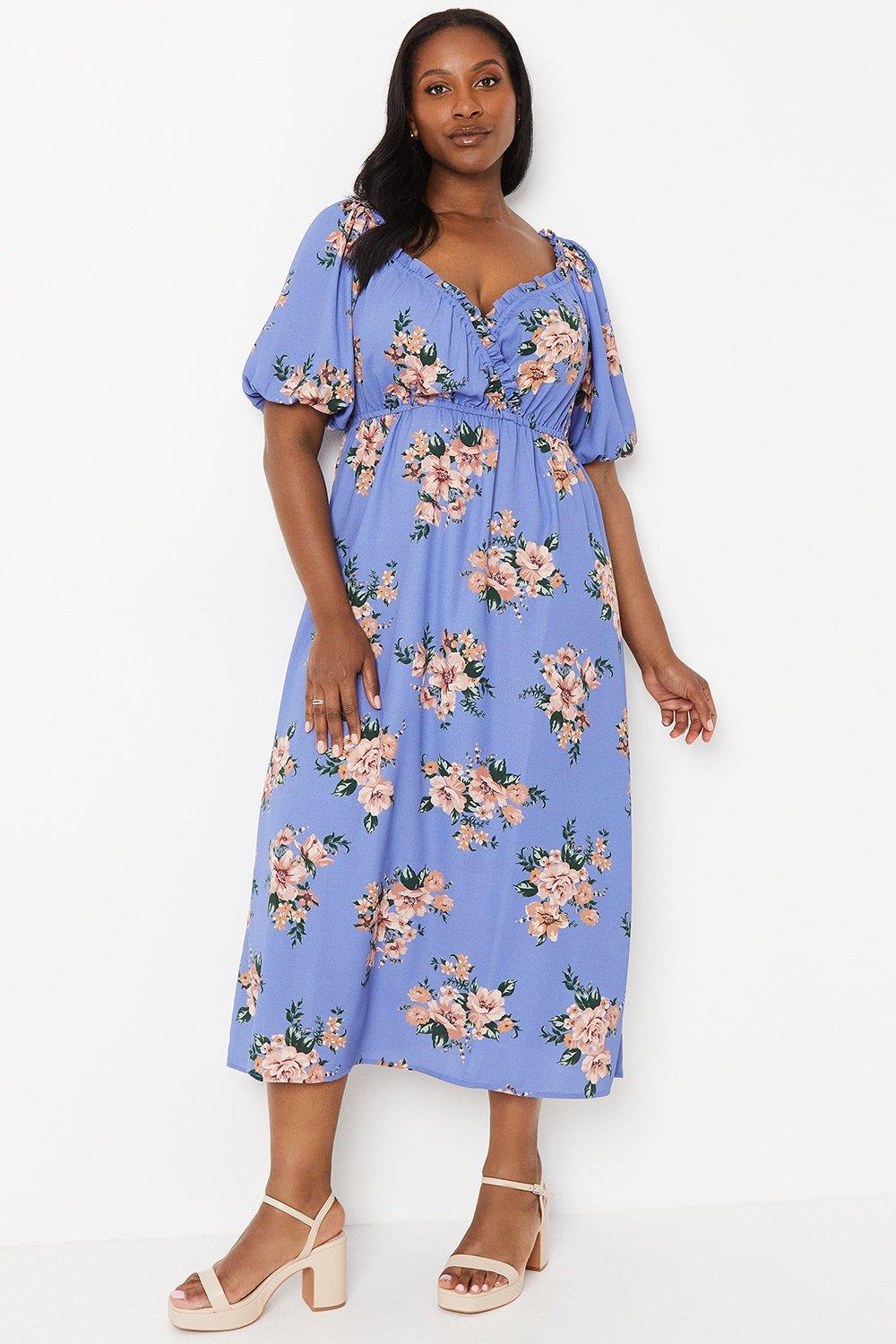 Dorothy Perkins Womens Curve Blue Floral Wrap Midi Dress Rather Saucy