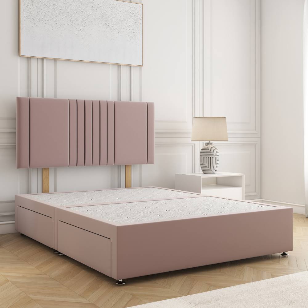 BSSPOKE Monaco Plush Velvet Divan Bed 24" Headboard 4 Drawers & No Mattress in Pink | Size: King
