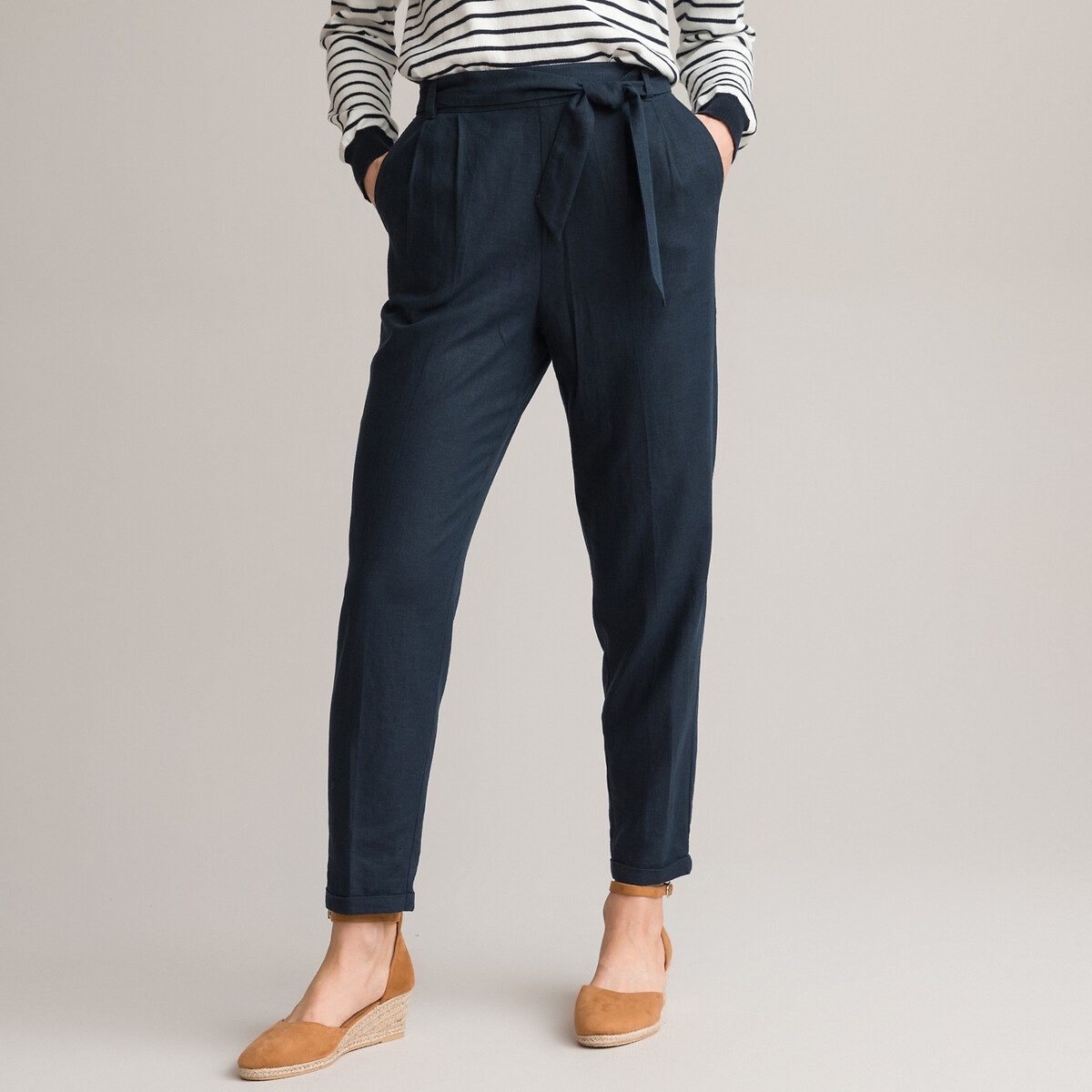Photograph of Anne Weyburn Linen Mix Joggers with Tie-Waist