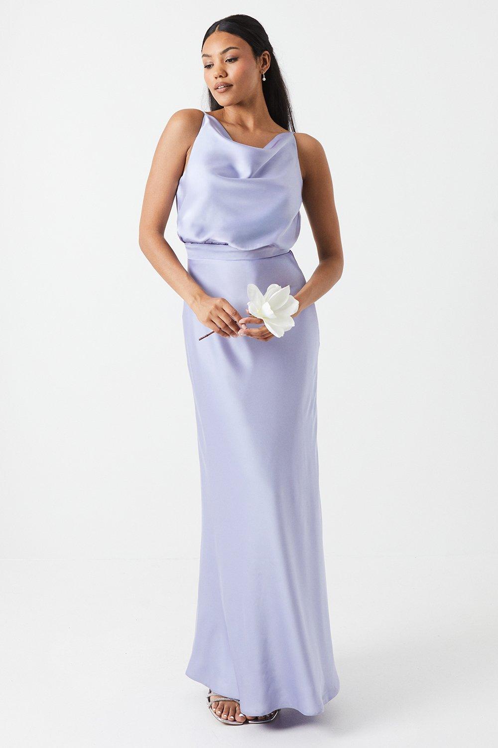 Photograph of Coast Cowl Neck Blouson Satin Bridesmaids Dress