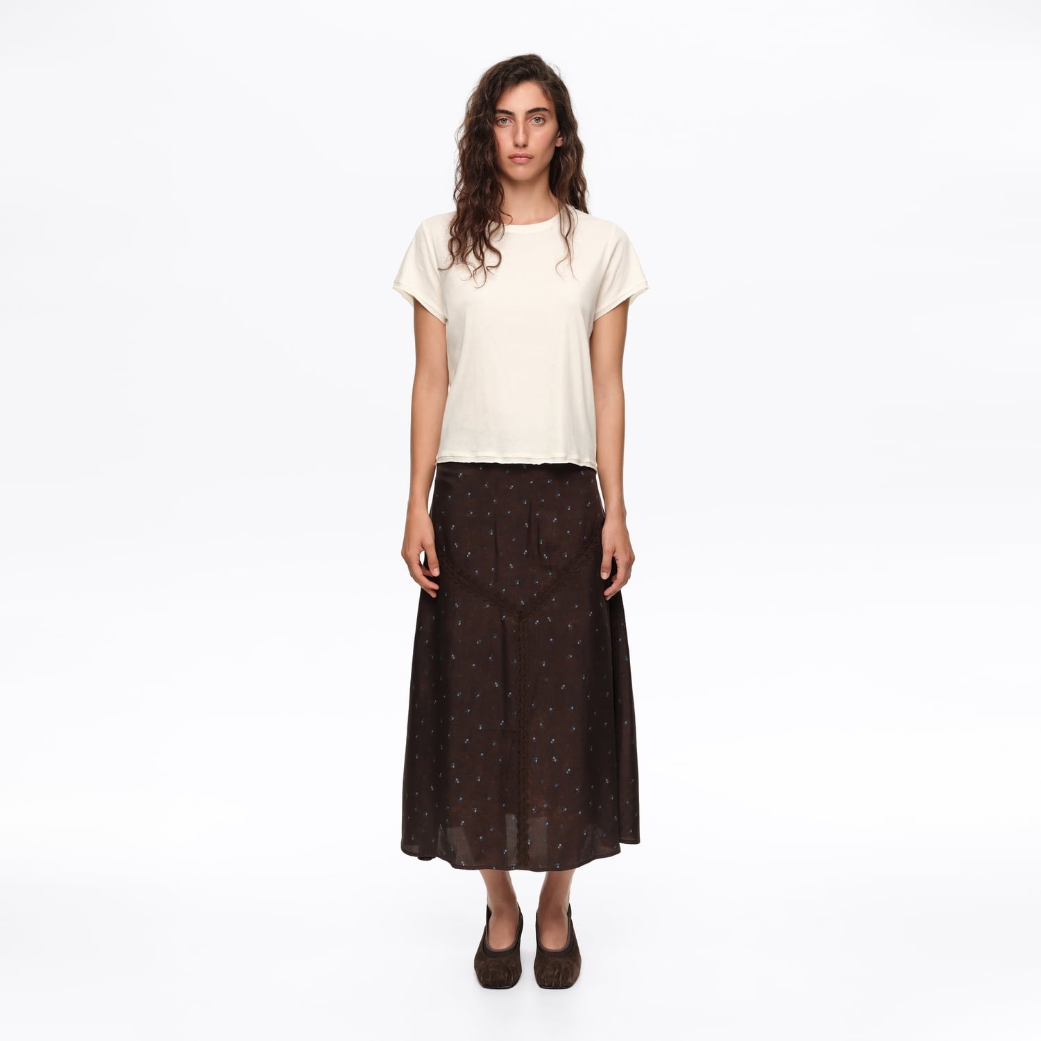 BIMBA Y LOLA Romantic Sweet blue floral A-line skirt with lace