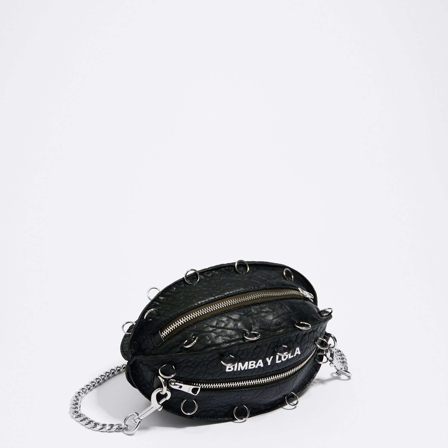 Photograph of BIMBA Y LOLA Mini black leather rings Pelota bag