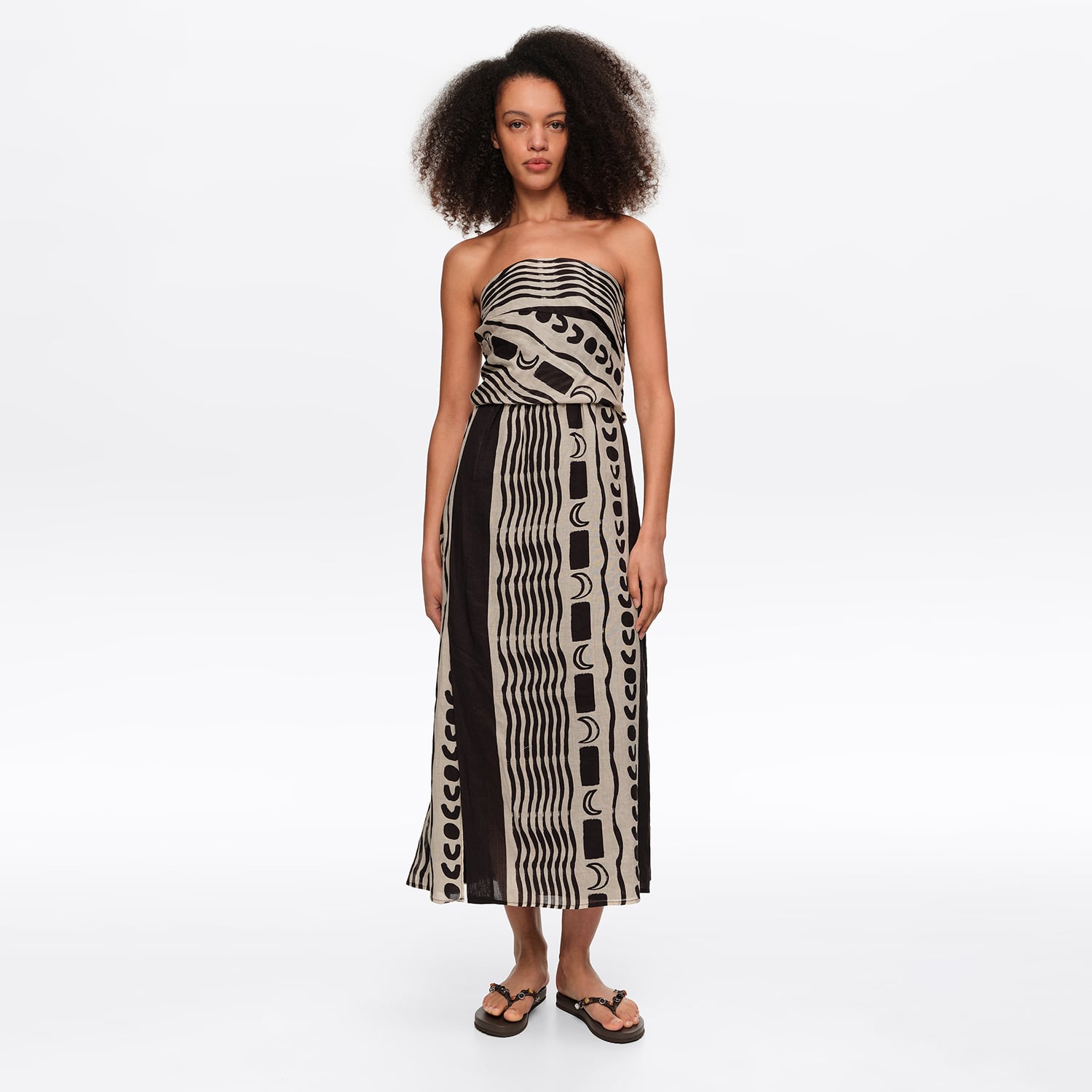 BIMBA Y LOLA White strapless Moon stripes dress