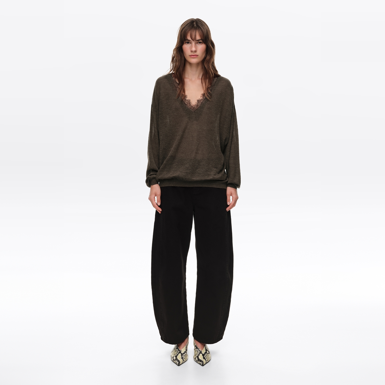 BIMBA Y LOLA Long chocolate wool and lace sweater