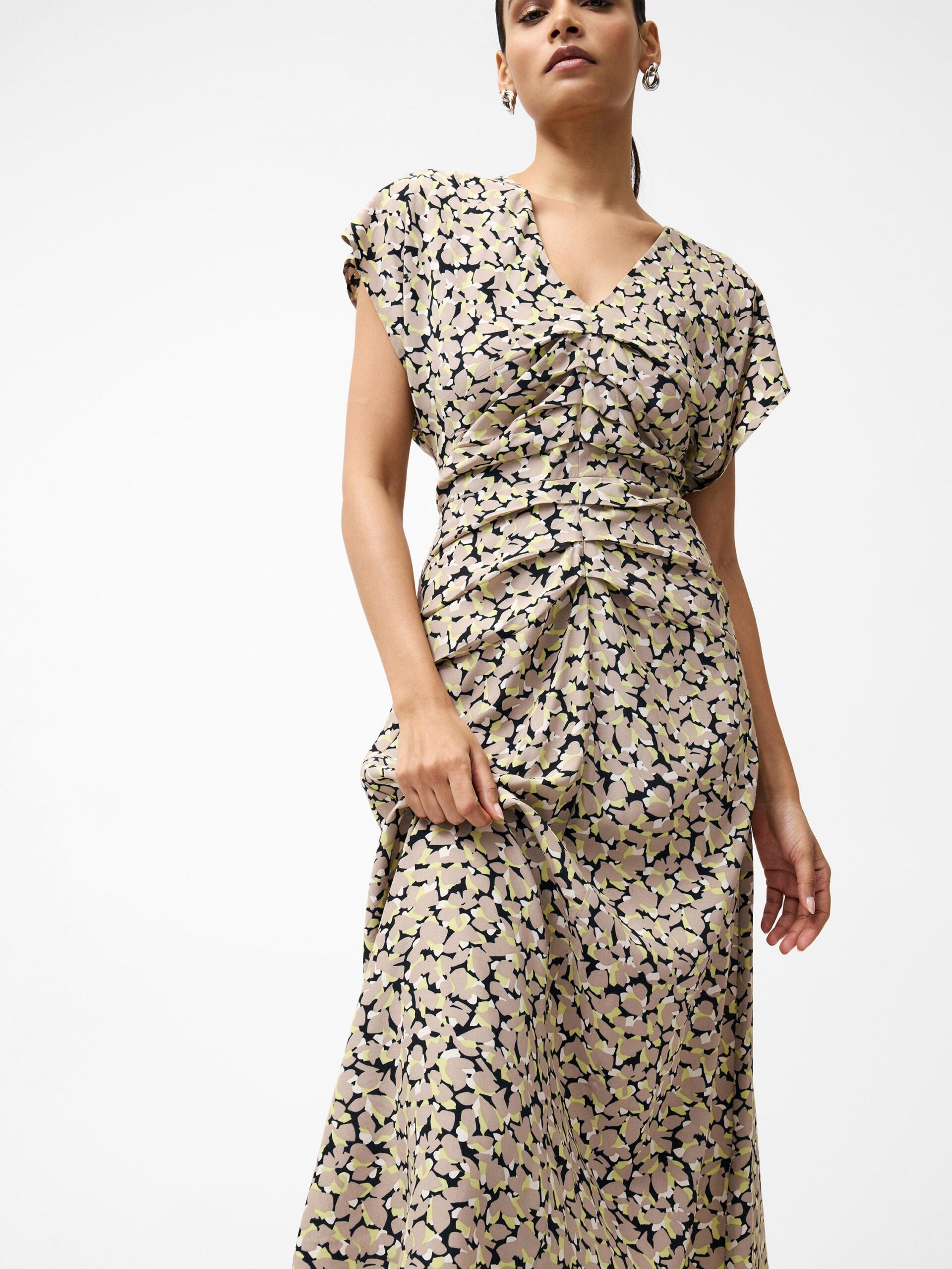 Photograph of French Connection Lillian Eco Draped Front Midi Dress Golden Olive Khaki