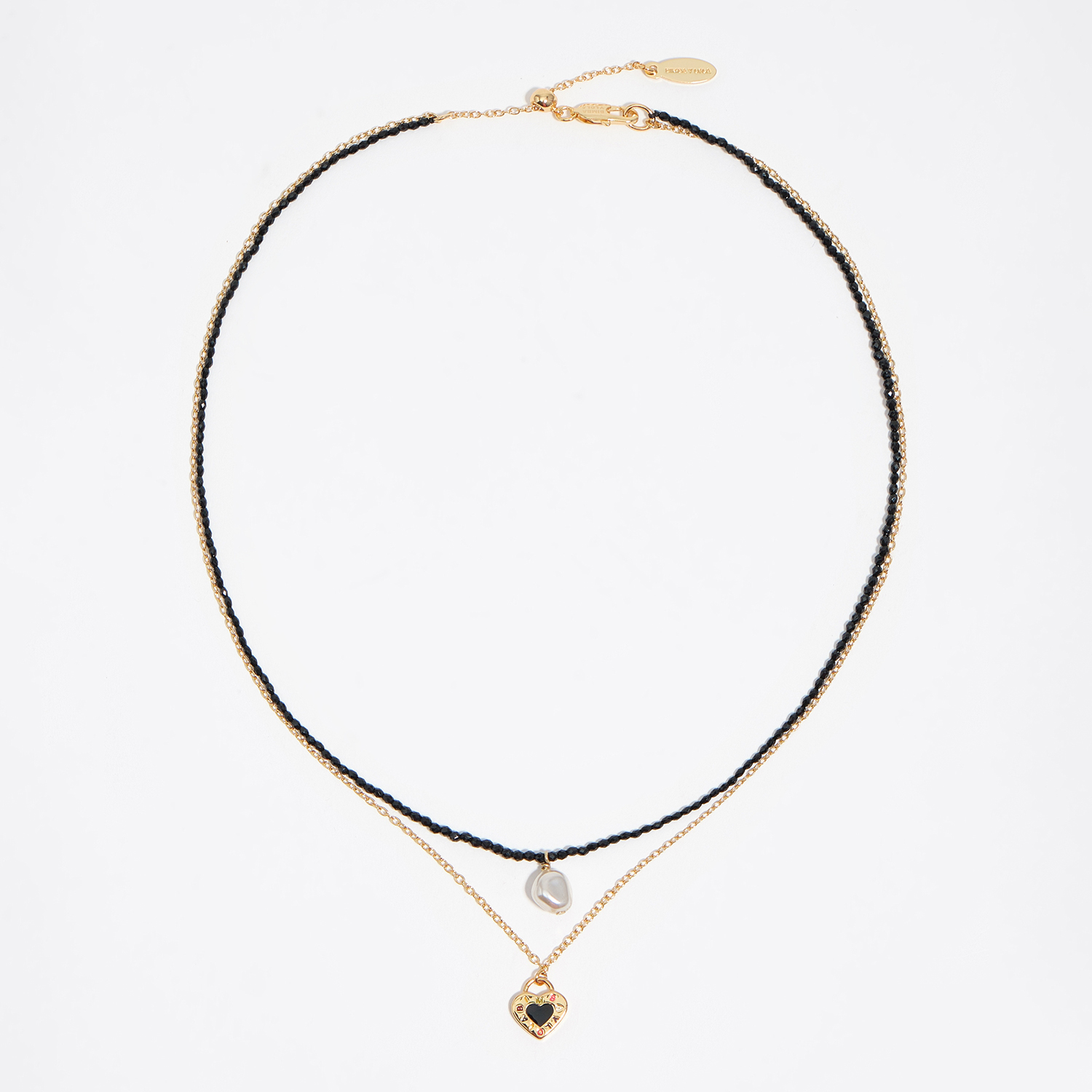 BIMBA Y LOLA Double black crystals and pearl necklace