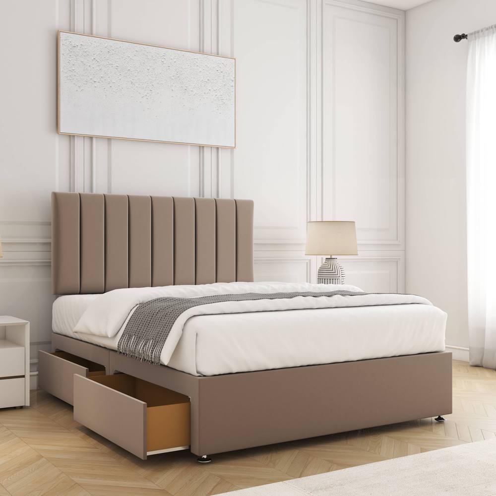 BSSPOKE Aria Velvet Divan Bed 24" Headboard 2Drawers Same side Mattress in Bronze | Size: Double