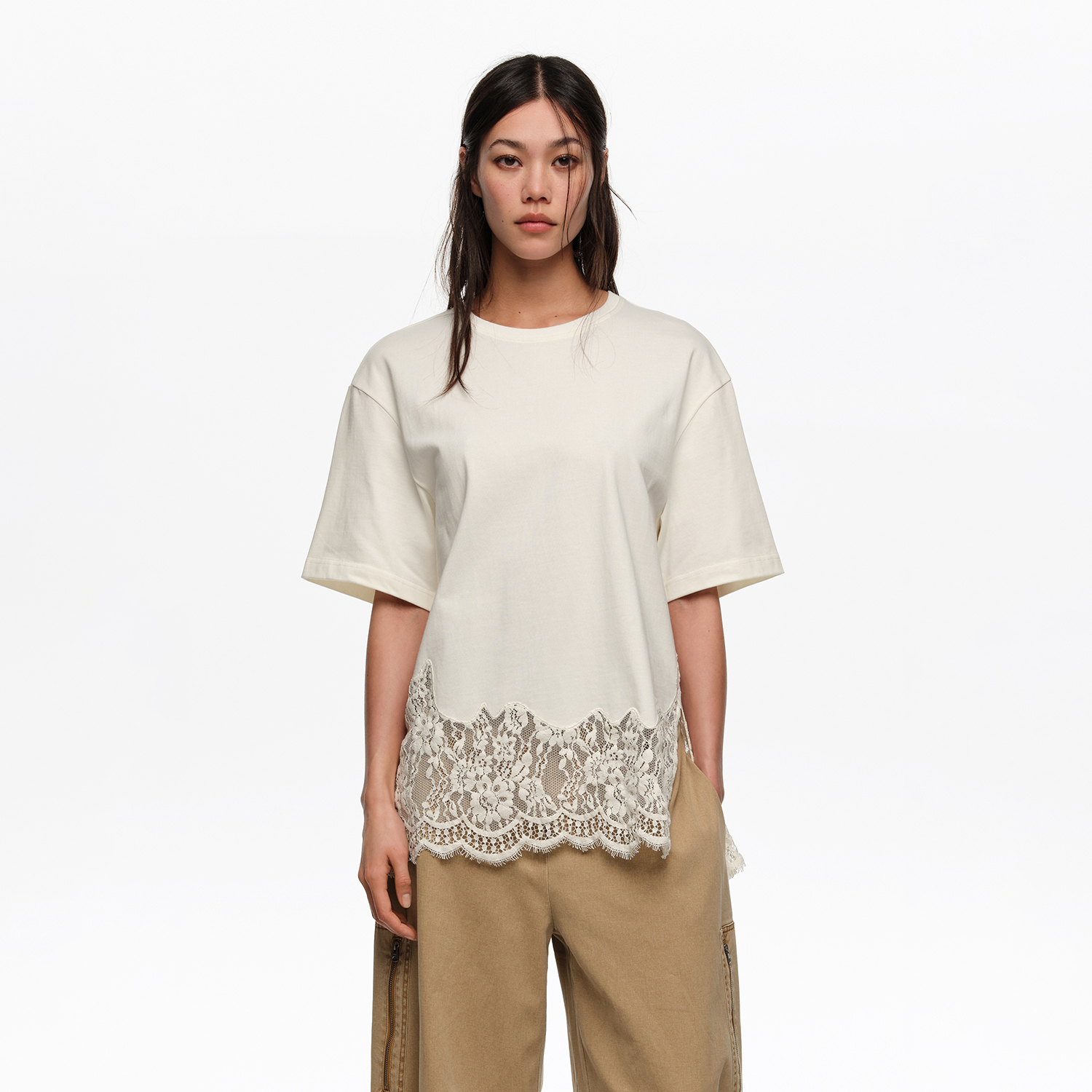 BIMBA Y LOLA Oversize ivory lace T-shirt