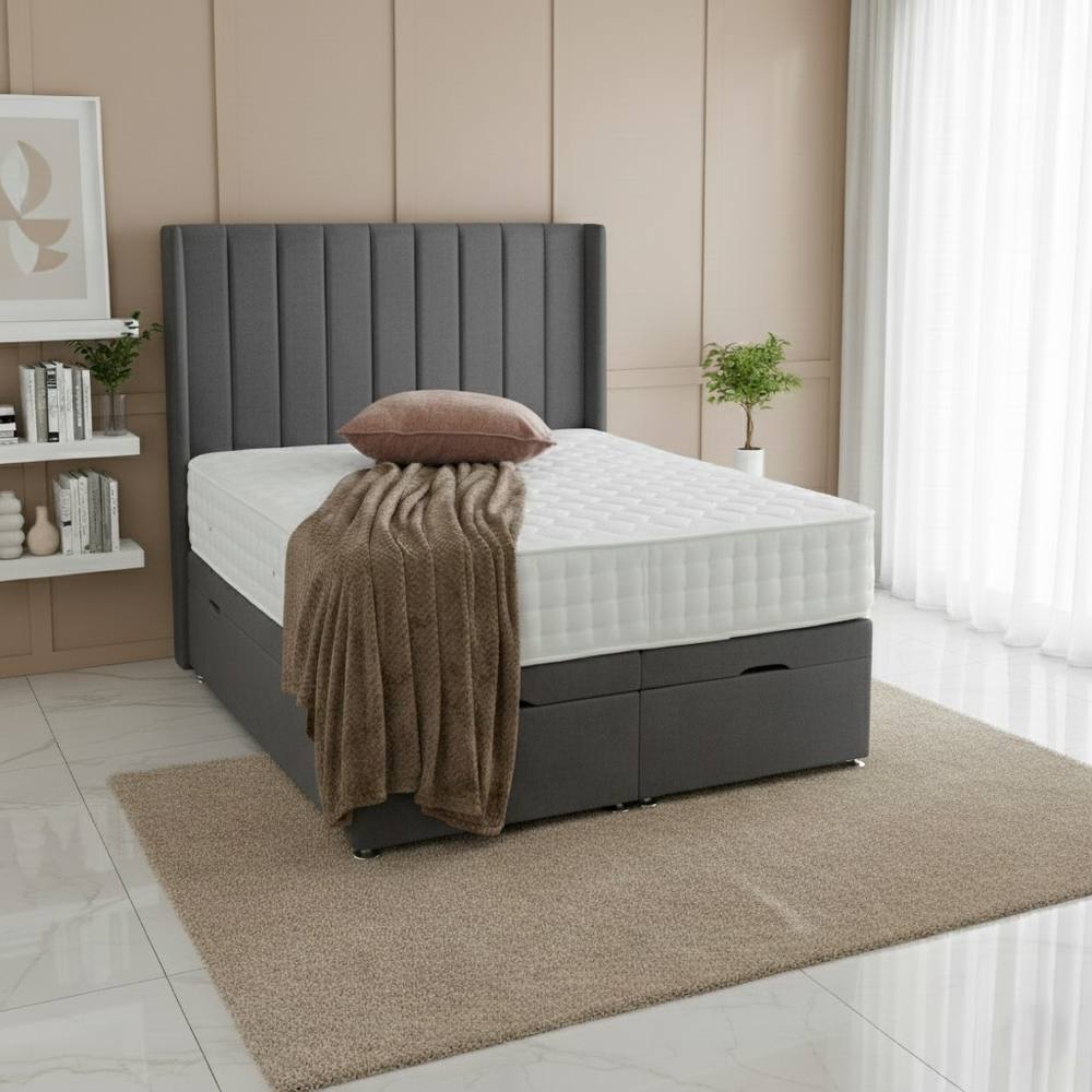 BSSPOKE Hannah Ottoman Divan Bed Plush Velvet 54" Headboard & No Mattress in Grey | Size: Single