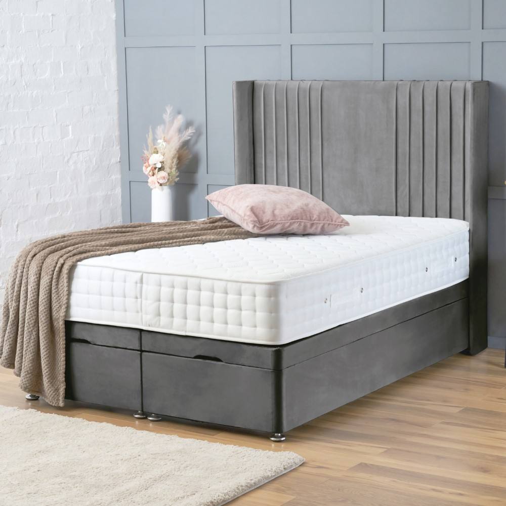 BSSPOKE Charlotte Ottoman Divan Bed Plush Velvet 54" Headboard & No Mattress in Grey | Size: Single