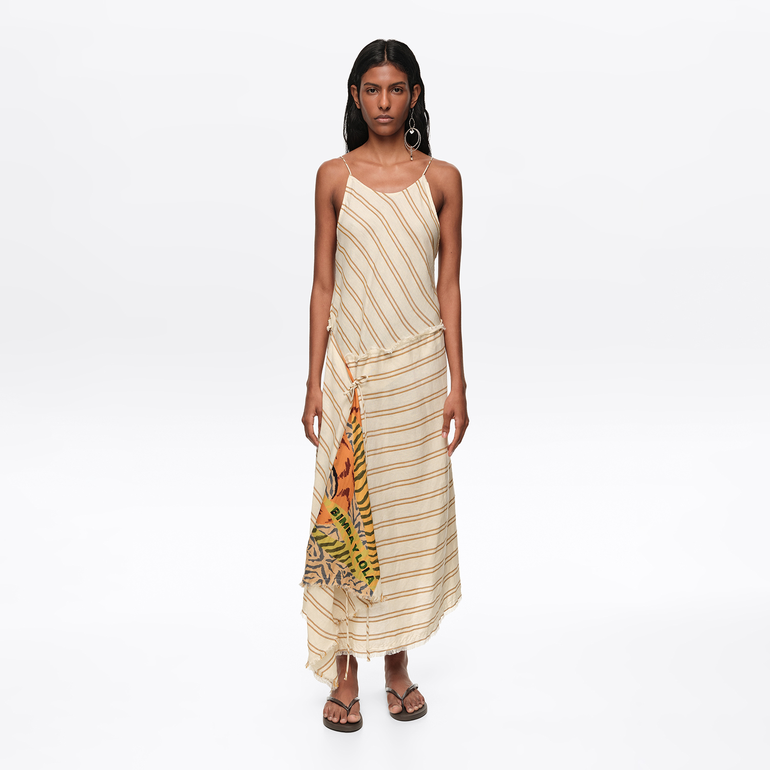 BIMBA Y LOLA Sarong dress with sand striped print lining