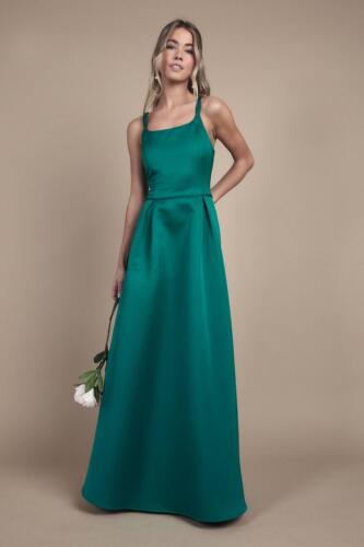 Coast Girl's Teen Structured Satin Full Skirted Bridesmaid Dress in Emerald | Size: 10/11 Years