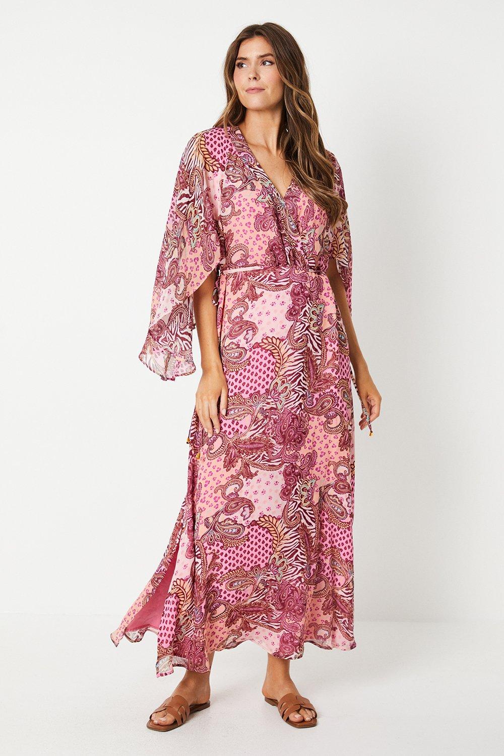 Dorothy Perkins Womens Paisley Print Kimono Sleeve Midaxi Dress Rather Saucy